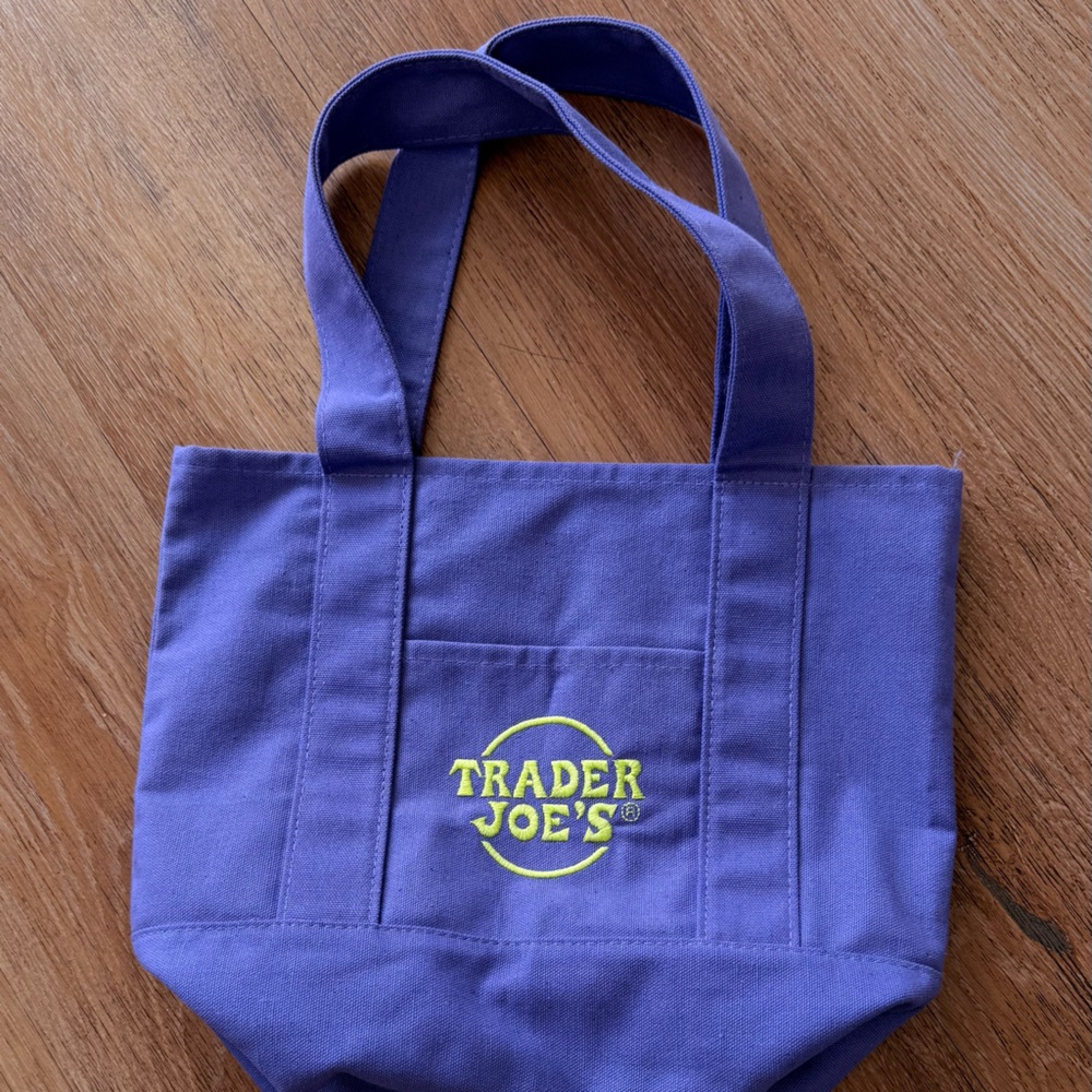 Trader Joe's Purple Canvas Tote with Yellow Logo